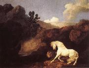 George Stubbs Hasta who become skramd of a lion oil on canvas